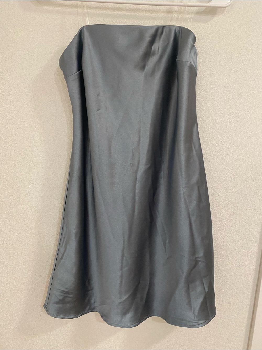 Strapless Satin A-Line Dress in Charcoal Gray